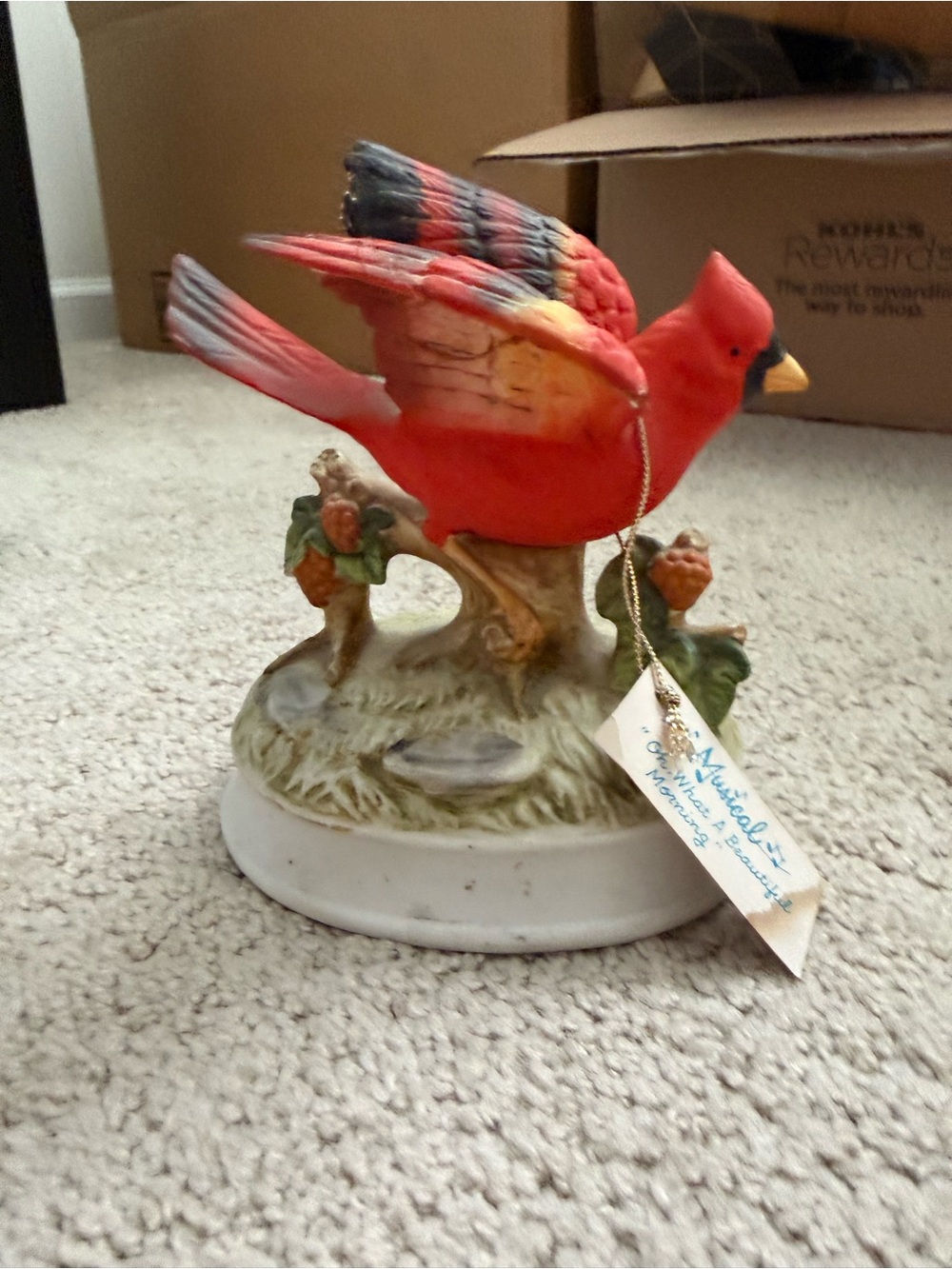 Gorham Cardinal Music Box Red Bird Figurine Bisque Porcelain Japan 1970s 1980s